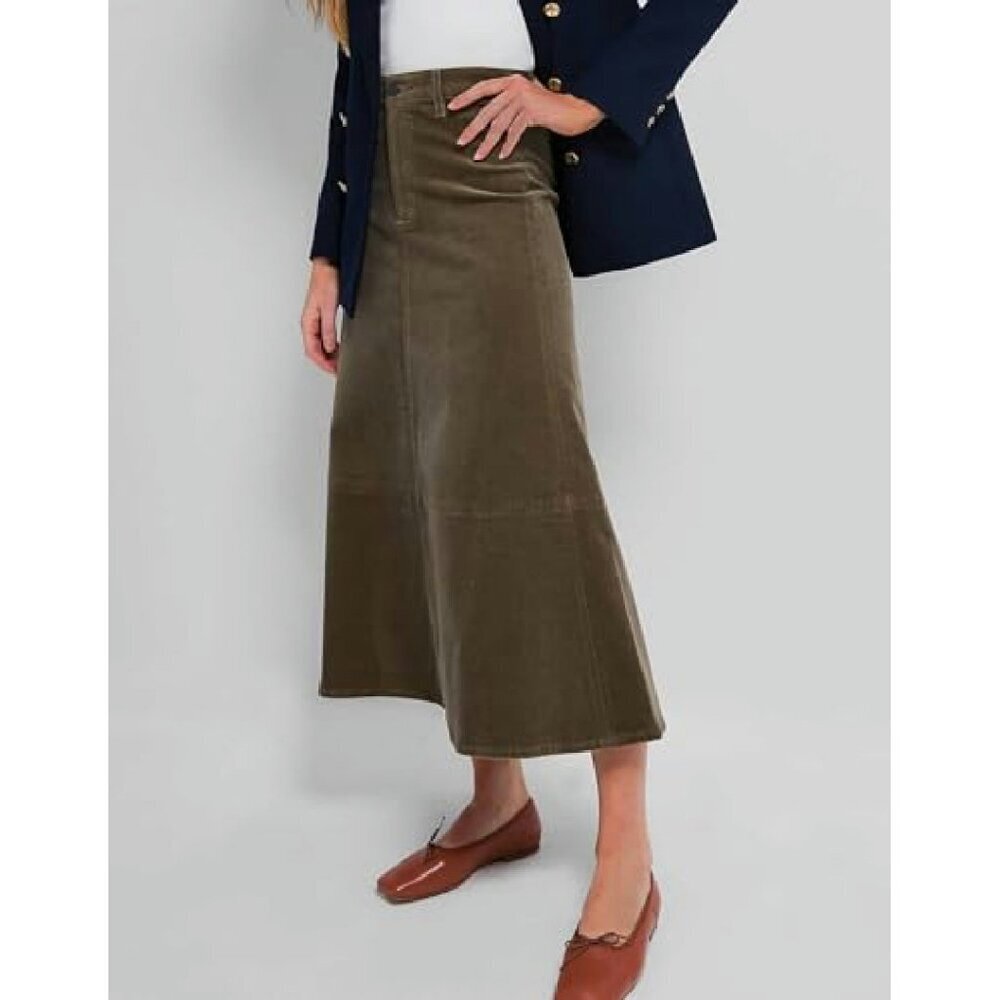 Corduroy Midi Skirt High Waist A-Line Button Front Winter Casual - Picture 4 of 8